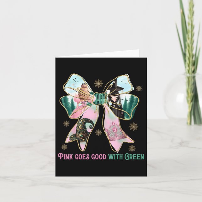 Rosa Witch går Bra med Grönt Halloween Witch Witch Kort (Framsida)