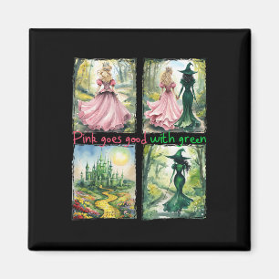 Rosa Witch går Bra med Grönt Halloween Witch Witch Magnet