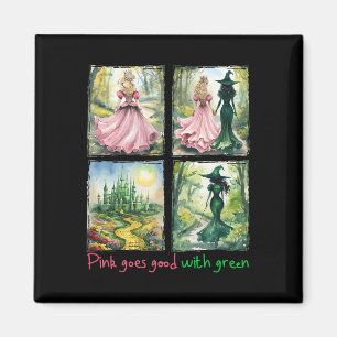 Rosa Witch går Bra med Grönt Halloween Witch Witch Magnet