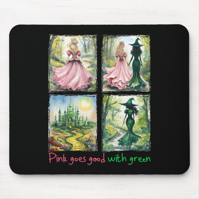 Rosa Witch går Bra med Grönt Halloween Witch Witch Musmatta (Framsidan)
