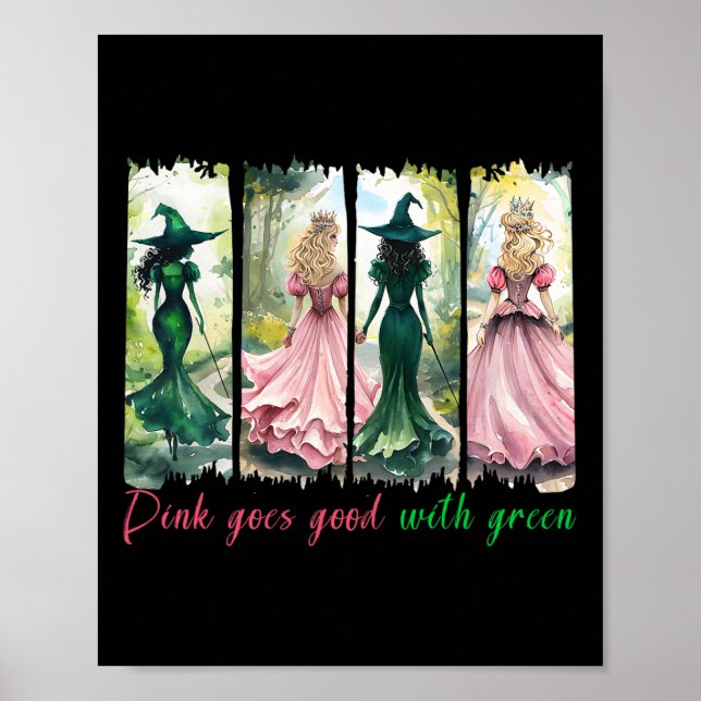 Rosa Witch går Bra med Grönt Halloween Witch Witch Poster (Framsidan)