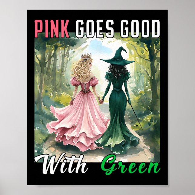 Rosa Witch går Bra med Grönt Halloween Witch Witch Poster (Framsidan)