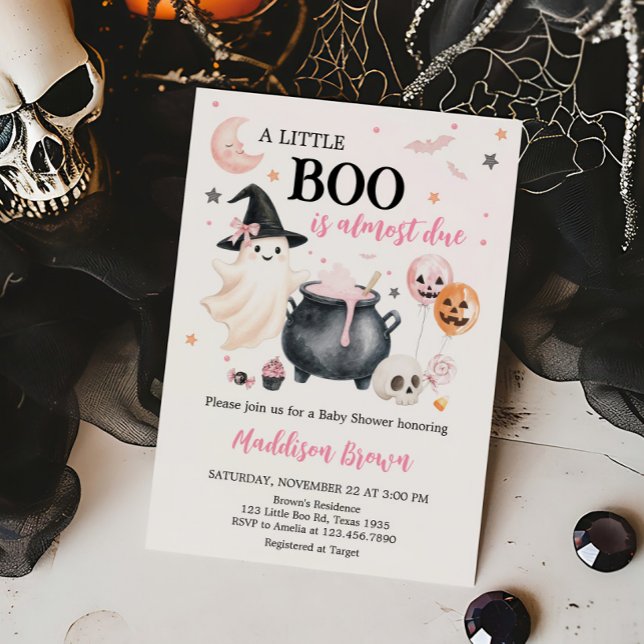 Rosa Witch Ghost Little Boo Baby Shower Inbjudningar (Girl Witch Ghost Little Boo Baby Shower Invitation)