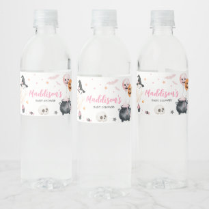 Rosa Witch Ghost Little Boo Baby Shower Vattenflaskor Etikett