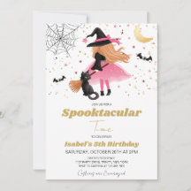Rosa Witch Halloween Birthday-inbjudan