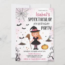 Rosa Witch Halloween Birthday Inbjudningar
