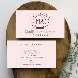 Rosa Witchy Monogram Hairstylist Affärskort Visitkort
