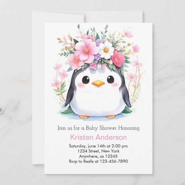 Rosa Wonderland Penguins Joy Girl Baby Shower Inbjudningar (Framsida)