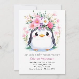 Rosa Wonderland Penguins Joy Girl Baby Shower Inbjudningar