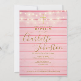 Rosa Wood Ljus Script Baptism Christening Inbjudningar