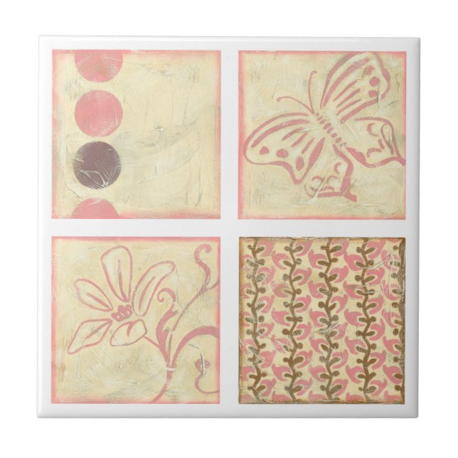 Rosa Woodblock Teckning av Chariklia Zarris Kakelplatta (Framsidan)