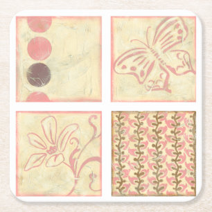 Rosa Woodblock Teckning av Chariklia Zarris Underlägg Papper Kvadrat