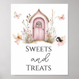Rosa Woodland Älvors Sweets and Treats Party Sign Poster
