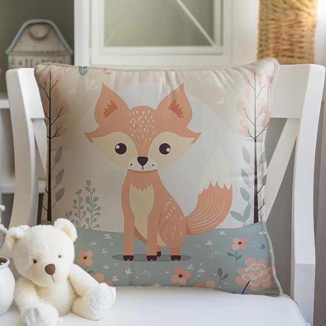 Rosa Woodland Animal Fox, Forest Girl Nursery Kudde (Woodland Animal Fox,Baby Girl Nursery Pillow,
)