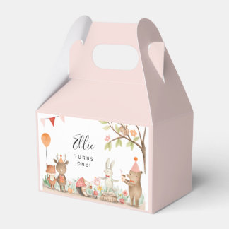 Rosa Woodland Animals Birthday Favor Box Presentaskar