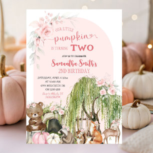 Rosa Woodland Animals Little Pumpkin Birthday Inbjudningar