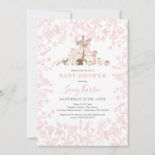 Rosa Woodland Baby Shower-inbjudan Inbjudningar