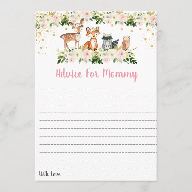 Rosa Woodland Blommigt Baby Shower Adapter Rådkort (Framsida)