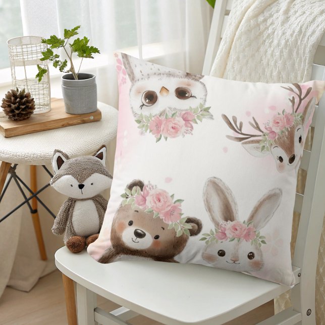 Rosa Woodland boho Friends Flicka Shower Kudde (Skapare uppladdad)