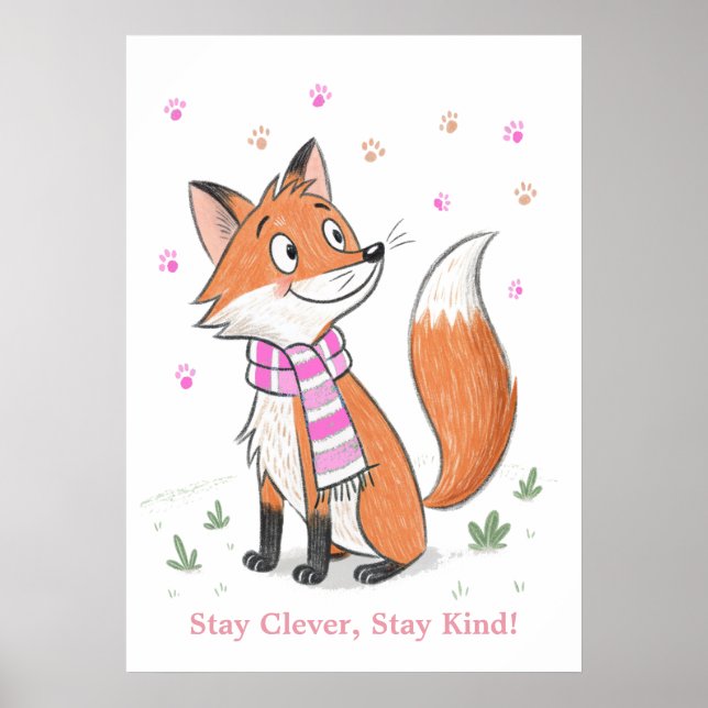 Rosa Woodland Cheeky Fox Playful Doodle Animal Poster (Framsidan)