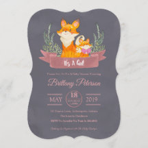 Rosa Woodland Fox Girl Baby Shower-inbjudan