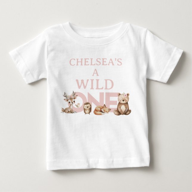 Rosa Woodland Vild 1 1:a födelsedagen T Shirt (Framsida)