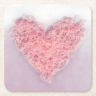 Rosa Woolen Knitting Heart Papper Underlägg Kvadrat