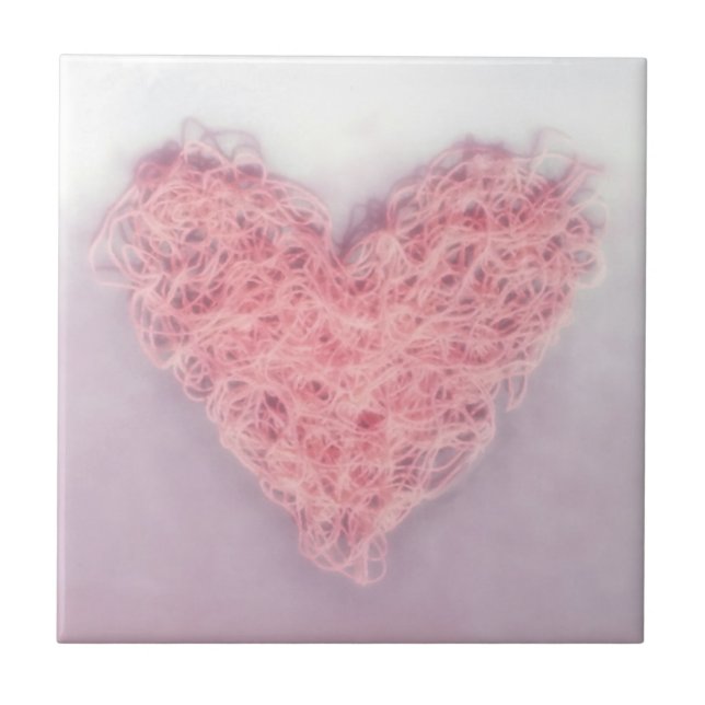 Rosa Woolen Wool Knitting Kärlek Heart Ceramic Til Kakelplatta (Framsidan)