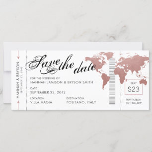 Rosa World Map Boarding Pass Spara datumkortet Meddelande