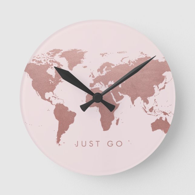 Rosa World Map Globe Time to Go Rund Klocka (Framsida)