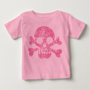 Rosa Worn Skull och Crossbone Baby T-Shirt