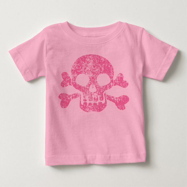 Rosa Worn Skull och Crossbone Baby T-Shirt (Framsida)