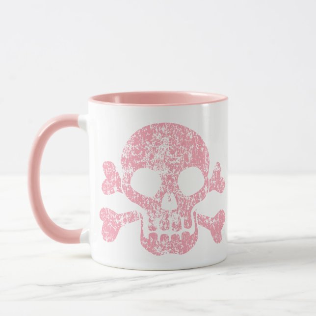 Rosa Worn Skull och Crossbone Mugg (Vänster)
