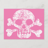 Rosa Worn Skull och Crossbone Postcard