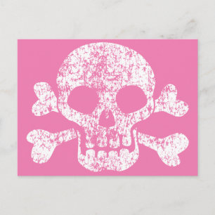 Rosa Worn Skull och Crossbone Postcard Vykort