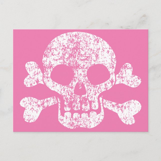 Rosa Worn Skull och Crossbone Postcard Vykort (Framsida)