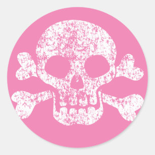 Rosa Worn Skull och Crossbone Runt Klistermärke