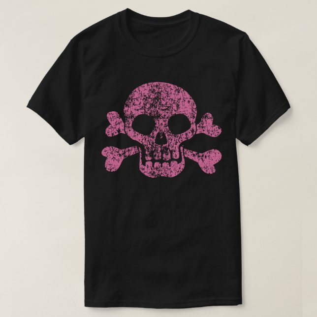 Rosa Worn Skull och Crossbone T-Shirt (Design framsida)