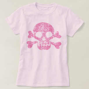 Rosa Worn Skull och Crossbone T-Shirt