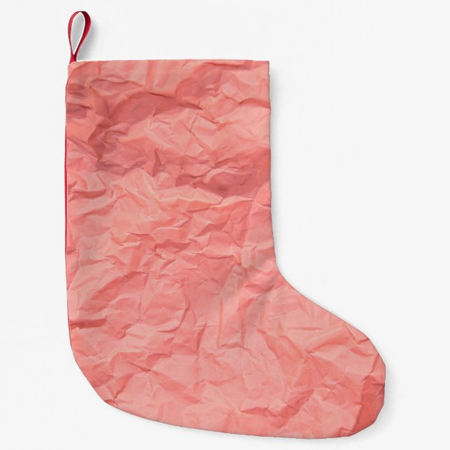 Rosa Wrinkled Pappra Struktur-bakgrund Liten Julstrumpa (Framsidan)