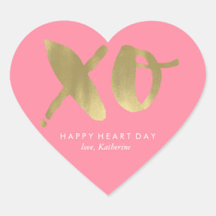 Rosa "XO" Valentines day Hjärtformat Klistermärke