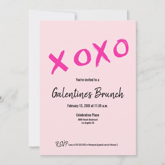 Rosa XOXO Chic Galentine's Brunch Party Inbjudningar (Framsida)