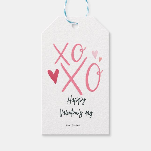 Rosa "XOXO"Hjärtar Glad Alla hjärtans dag Presentetikett (Framsidan)