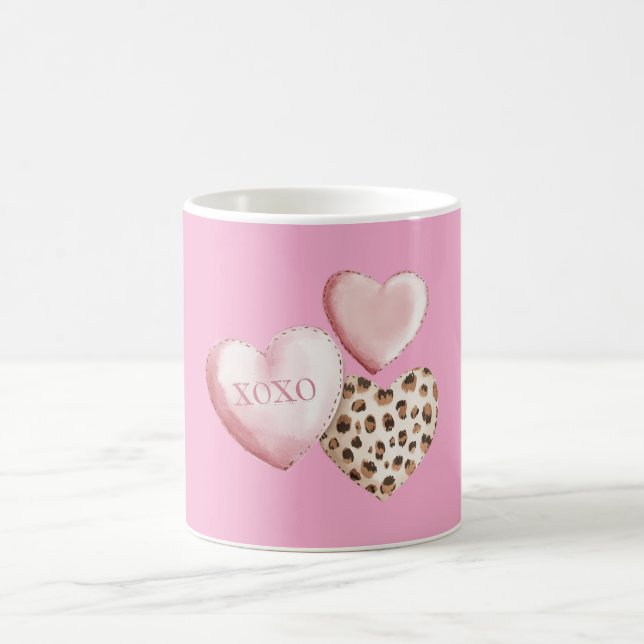 Rosa XOXO Leopard Print Hearners Kaffemugg (Center)