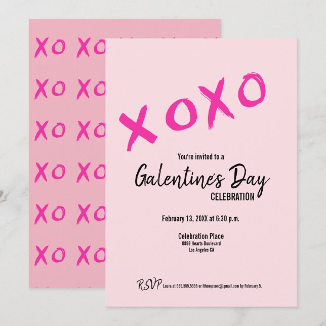 Rosa XOXO Söt Galentine's Day-firande Inbjudningar (Fram/baksida)
