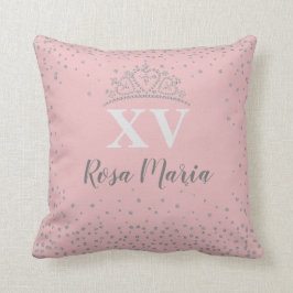 Rosa XV 15 Quinceañera Glitter Krona 16-tums Pillo Kudde
