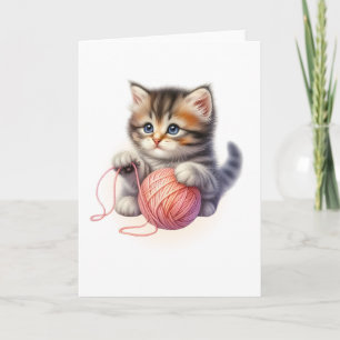 Rosa Yarn och BrightStor Kitten Blank Hälsning Kort
