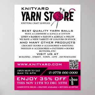 Rosa Yarn Store-Logotyp, nitting Store, Garnaffär Poster