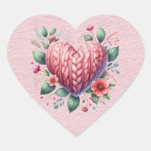 Rosa Yarn Valentine Heart Hjärtformat Klistermärke