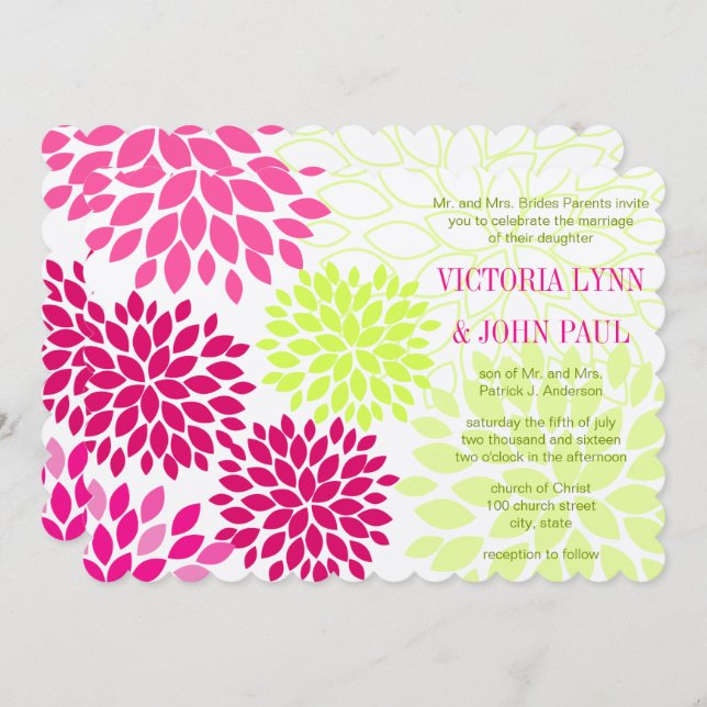 Rosa YBlommigt Chrysanthemum Bröllopsinbjudan Inbjudningar (Fram/baksida)